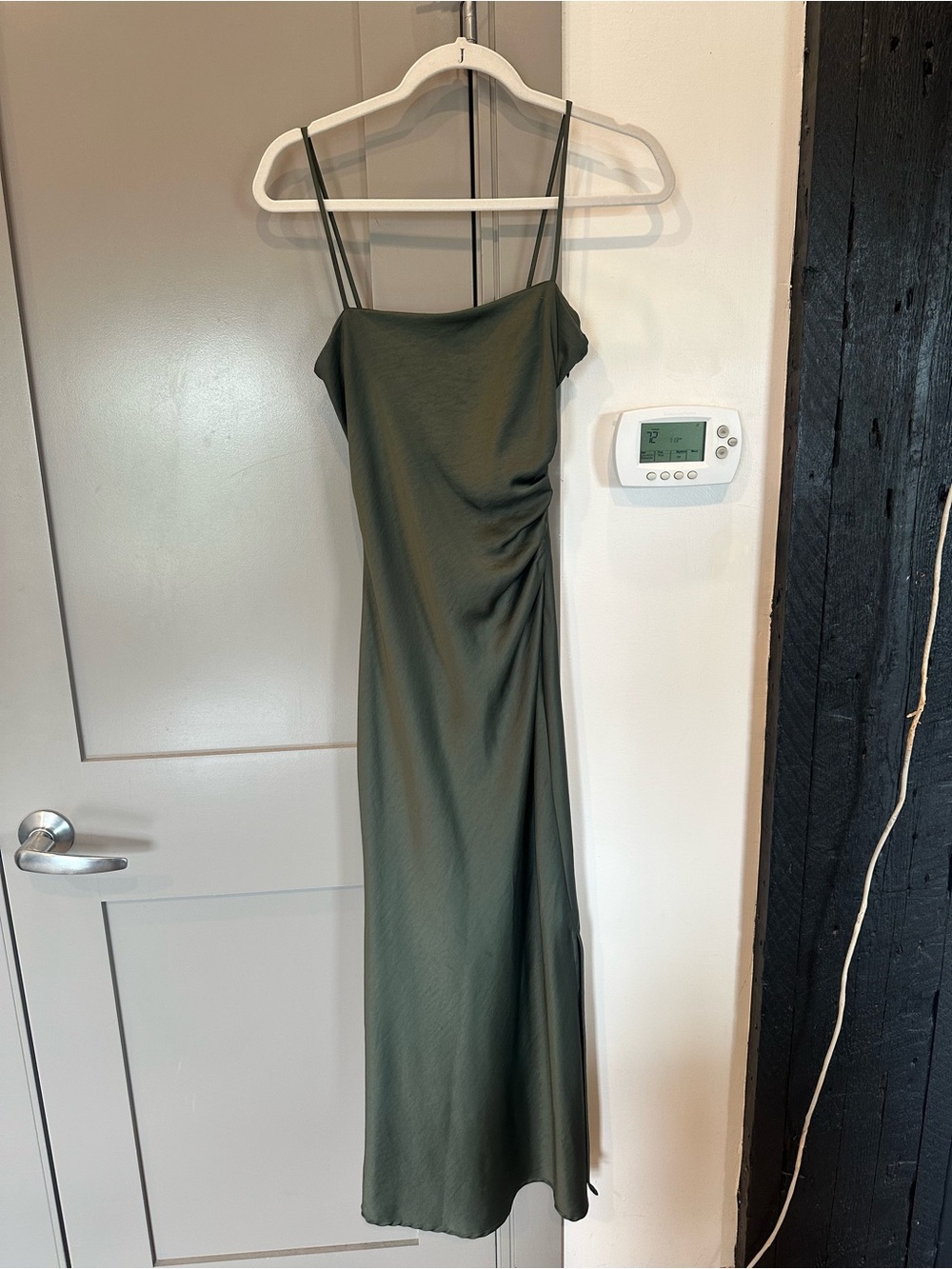 Zara Olive Green Satin Slip Maxi Dress